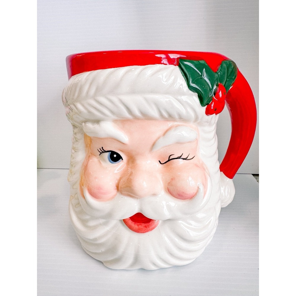 Sleigh Bell Bistro Vintage/Retro Winking Santa Face JUMBO Ceramic Utensil Holder